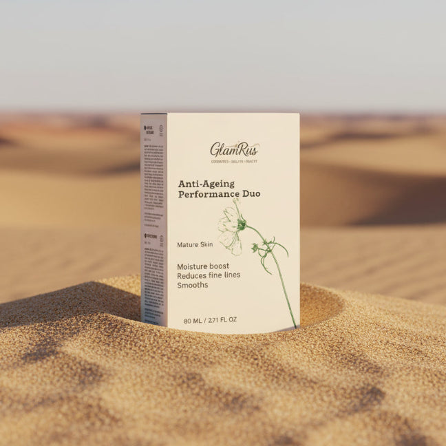 Chantiiis skincare product packaging in the sand
