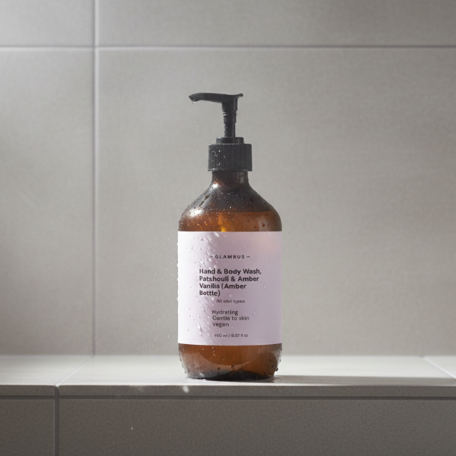 Hand & Body Wash, Patchouli & Amber Vanilla (Amber Bottle)