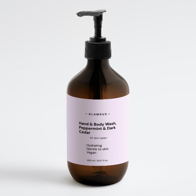 Hand & Body Wash, Peppermint & Dark Cedar (Amber Bottle)