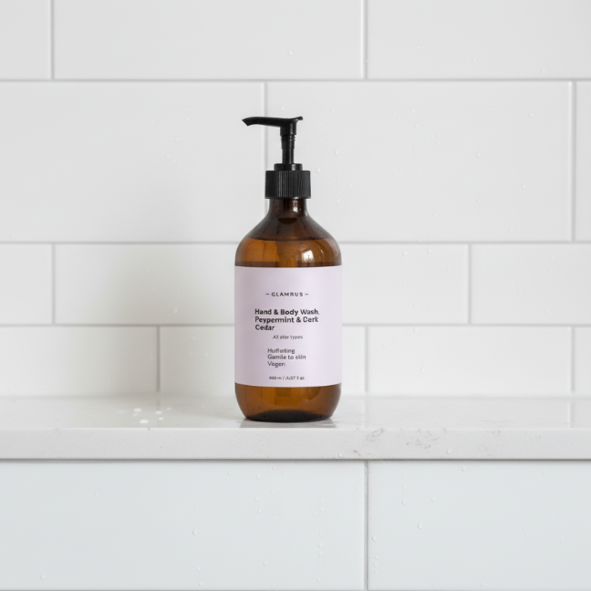 Hand & Body Wash, Peppermint & Dark Cedar (Amber Bottle)