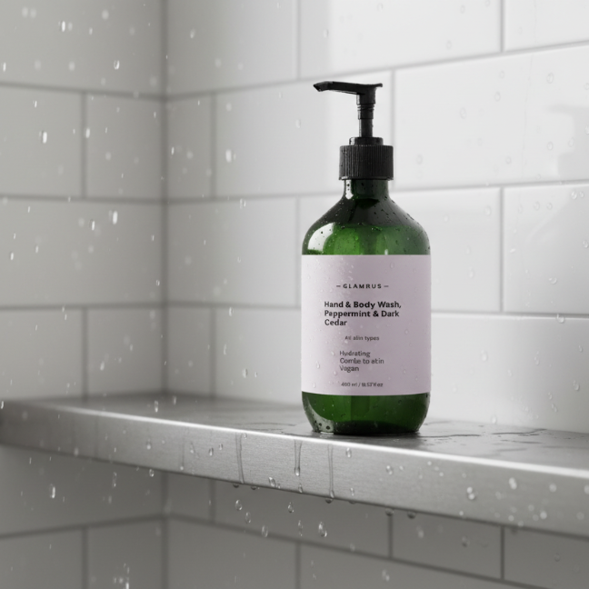 Hand & Body Wash, Peppermint & Dark Cedar (Green Bottle)